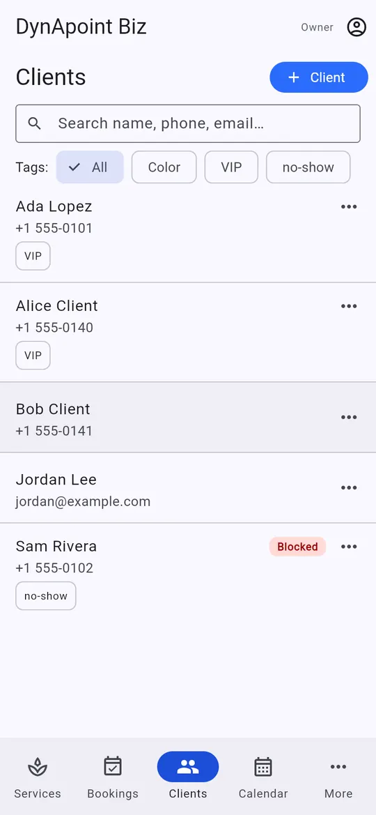 Client list with tags